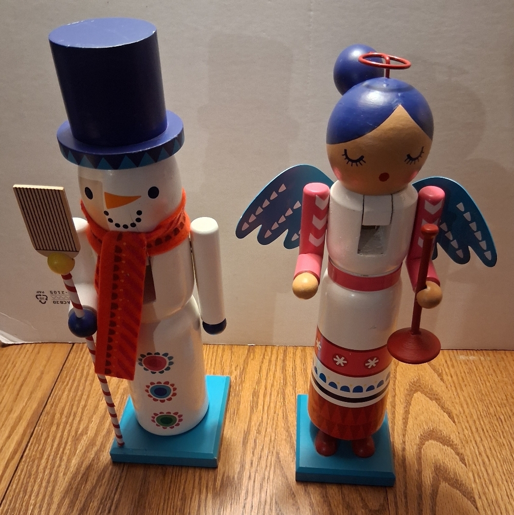 Set Of 2 Nutcrackers, Snowman And Angel